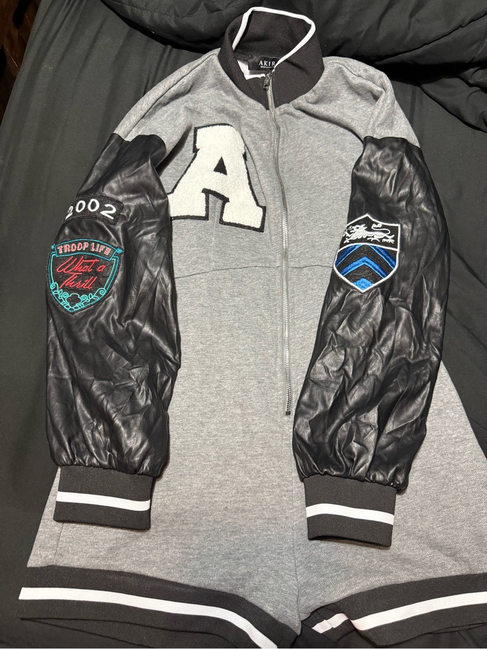 AKIRA Grey & Black Varsity Romper